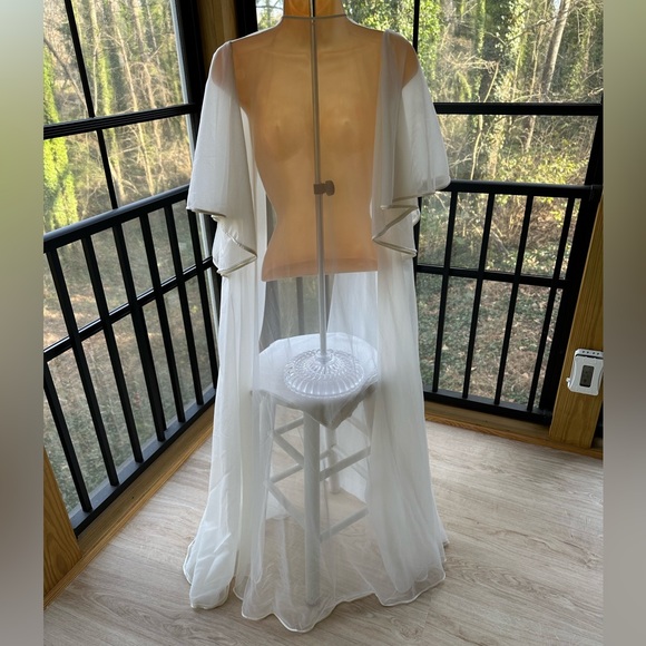 Vintage White Sheer Duster Lagenlook Feminine Layer With Cape Flutter Sleeves~ M - Picture 4 of 11